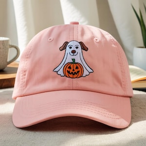 Premium Embroidered Ghost German Shepherd Dad Hat – Spooky Halloween Ghost Dog Cap – Adjustable Unisex Cotton Hat