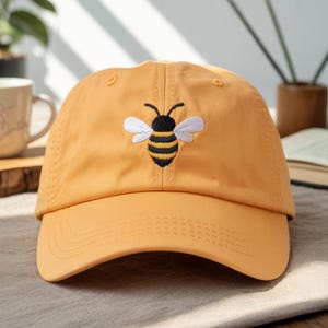 Premium Embroidered Bee Dad Hat – Adjustable Unstructured Cotton Cap – Cute Honey Bee Gift for Nature Lovers