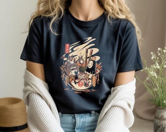 Koszulka Ghibli Ramen Bowl Anime z postaciami Totoro i No Face