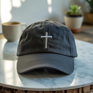 Premium Embroidered Cross Dad Hat – Adjustable Unstructured Cotton Cap – Christian Faith Gift for Him or Her