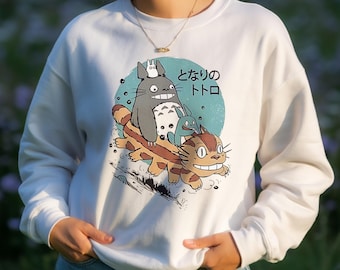 Totoro Catbus Anime Graphic Tee: Ghibli Inspired Vintage Style