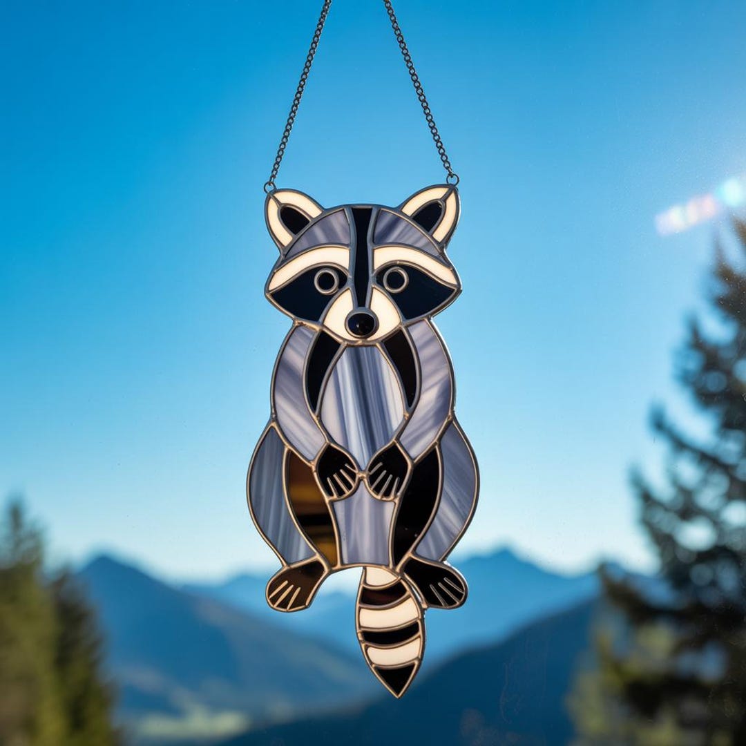 UV Printed Acrylic Raccoon Suncatcher – Geometric Mosaic Style Window ...
