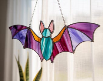 Vibrant Bat Acrylic Window Decoration – UV Printed Stained Glass Style Halloween Ornament