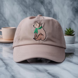 Premium Bear Corduroy Dad Hat – Handmade Embroidered Unstructured Cotton Cap – Adjustable Wildlife Lover Gift