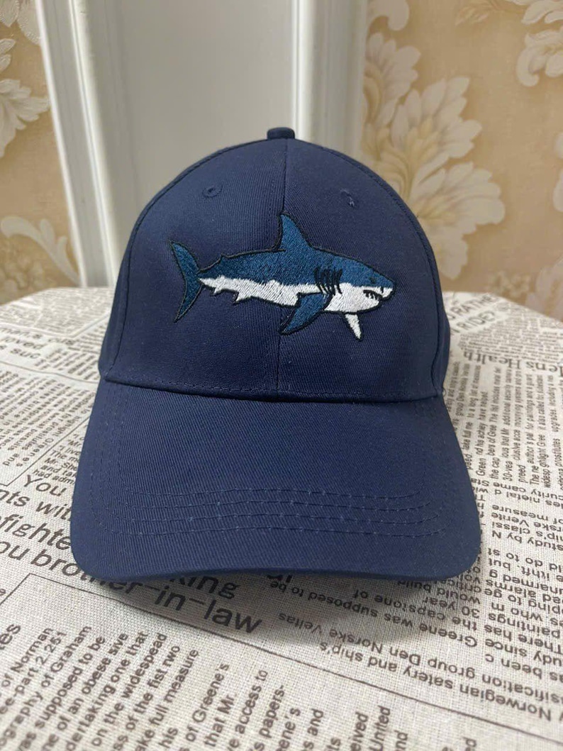 Great White Shark Embroidered Hat – Ocean Predator Baseball Cap, Bold ...