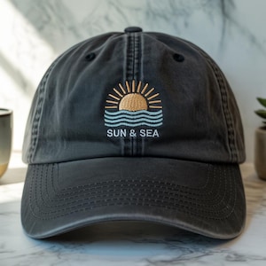 Premium Embroidered Sun & Sea Dad Hat – Adjustable Cotton Cap with Sunny Logo – Perfect Gift for Summer Vibes