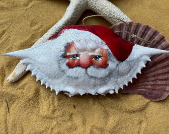 Crab shell Santa ornament glittered coastal Christmas # 32
