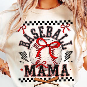 Retro Baseball Mama Png Checkered, Baseball Mama Png, Coquette Bow Baseball Png, Baseball Bow Png, Sublimation Retro Baseball Mama Png