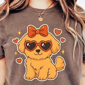 Cute Puppy with Bow and Glasses PNG, Valentine Dog Sublimation, Cartoon Dog with Hearts, Girly Dog PNG, Preppy Puppy PNG