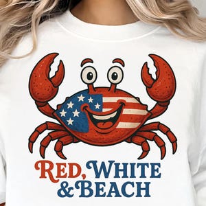Patriottische krab PNG, rood wit & strand shirt design, grappige kust 4 juli krab, USA dierlijke sublimatie, zomer vrijheid afbeelding