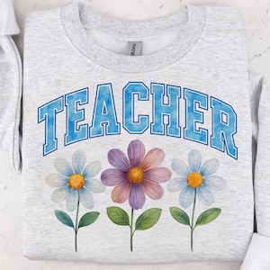 Retro Floral Teacher PNG, Teacher Shirt Design, Teacher Png Sublimation Design, Teacher Appreciation Png, Spring Boho Wildflowers Png