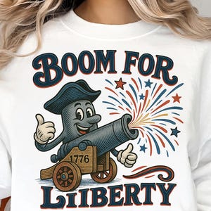 Boom For Liberty Retro png, vintage cartoonkanon png, shirt patriottisch VS-vuurwerk, ontwerp Independence Day grappige revolutie