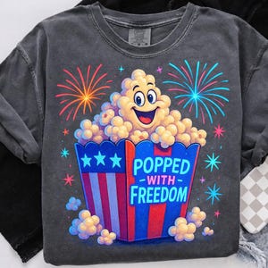 Neon Popped With Freedom PNG, patriottisch popcornvuurwerk png, gloeiend USA Snack-ontwerp, grappig 4 juli-sublimatieshirt