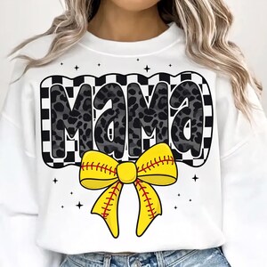 Retro Softball Mama PNG: Checker Bow Design (Digital Download)