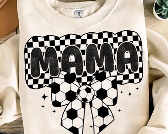 Retro Soccer Mama PNG: Checkered Bow Graphics (Digital Download)