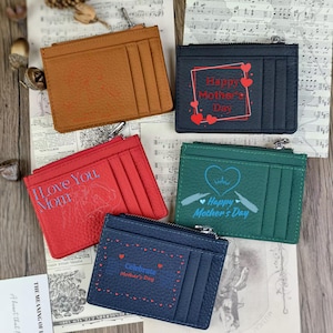 Gepersonaliseerde slanke leren portemonnee, minimalistische kaarthouder, aangepast cadeau voor haar, leren creditcardhouder, portemonnee met ritssluiting, meerdere kleuren