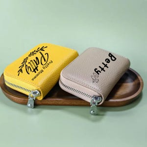 Everyday Leather Wallet for Women – Personalized Genuine Leather Purse with Zipper – Custom Compact Wallet, Gift for Her