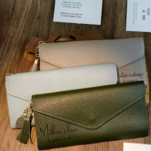 Cartera de piel personalizada para mujer – Cartera de mano personalizada con iniciales – Regalo para el Día de la Madre – Cartera larga con ranuras para tarjetas y efectivo