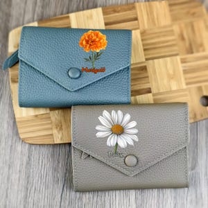 Cartera de cuero personalizada con broche / Tarjetero minimalista / Cartera con botones / Monedero pequeño con cremallera / Regalo personalizado para ella o él