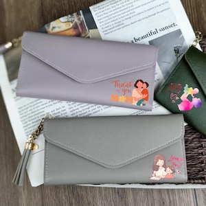Personalisierte lange Leder Geldbörse für Frauen - Geschenk für Frauen mit Gravur | Umschlag Clutch Geldbörse | Benutzerdefinierte Namenstasche | Geschenk für Sie