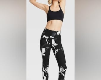 All in Bewegung Damen Schwarz Weiß Blumen Laufendes Workout Leggings