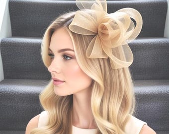 Natural Gold Fascinator Weddings Races Proms Formal Hair Accessories