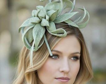 Sage Fascinator Elegant Wedding, Races, Royal Ascot Ladies Day, Garden Parties, Formal Elegant Hair Headband