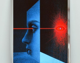 Surreal Eye Art Poster, Abstract Red and Blue Vision
