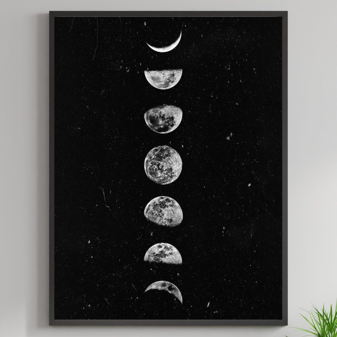 Moon Phases Framed Poster, Black and White Lunar Cycle Wall Art - Etsy
