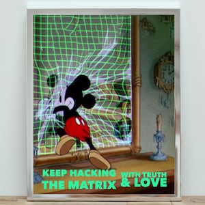 Mickey Matrix Poster, Retro Cartoon Wall Art, Glitchcore Aesthetic Print, Hacker Surreal Art, Pop Culture Mashup, Digital Decor, Trippy Gift