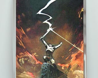 Epische Barbar Krieger Poster, Vintage Fantasy Illustration, Manneshöhle Kunst