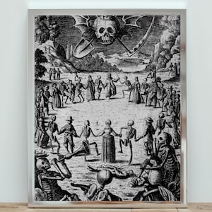 Danse Macabre Poster, Vintage Skeleton Art, Memento Mori Wall Print, Medieval Death Dance Illustration, Gothic Home Decor, Dark Aesthetic