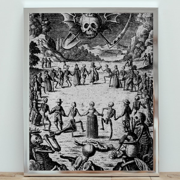 Póster de Danza Macabra, lámina artística vintage de esqueleto, decoración gótica para el hogar