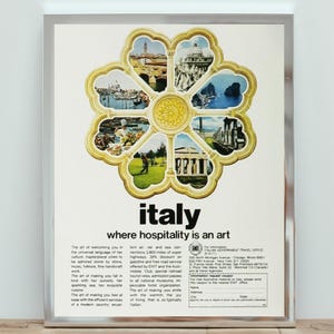 Póster de viaje vintage de Italia, arte mural retro, impresión de los años 70, decoración europea, souvenir italiano, póster publicitario antiguo, arte de mediados de siglo.