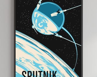Sputnik Framed Poster, Retro Space Art, Midcentury Modern Print