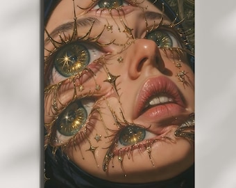 Surreal Giclée Art Print, Multi-Eyed Woman, Mystical Wall Decor