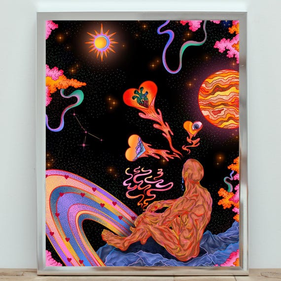 Psychedelic Cosmic Art Print, Surreal Galaxy Poster
