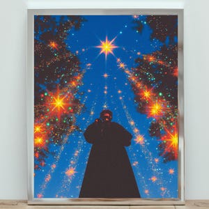 Póster de noche estrellada surrealista, impresión estética cósmica, obra de arte de cielo de fantasía, arte de pared de galaxia de ensueño, decoración celestial, impresión de estrella mística