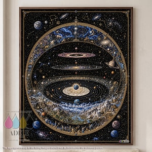 Bardzo szczegółowy plakat z fantastyczną mapą nieba, sztuka ścienna z zodiakiem, wystrój maksymalistyczny
