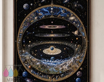 Highly Detailed Fantasy Celestial Map Poster, Zodiac Wall Art, Maximalist Decor