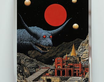 Dark Fantasy Monster Poster: Gothic Horror Red Moon Art