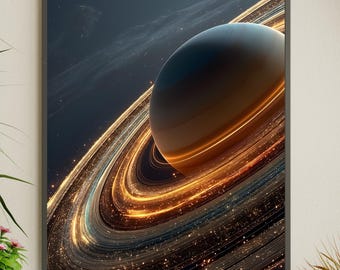 Ingelijste poster Saturn Rings, muurkunst glinsterende planeet
