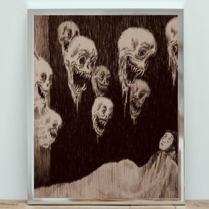 Dark Horror Art Print, Gothic Nightmare Poster, Creepy Surreal Illustration, Haunted Dream Wall Art, Macabre Aesthetic Decor, Horror Artwork