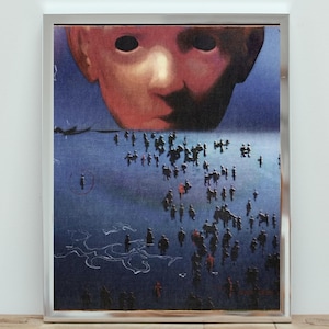 Surreal Dreamscape Print, Dark Existential Wall Art, Faceless Mask Poster, Dystopian Giclée Artwork, Psychological Decor, Unframed Fine Art