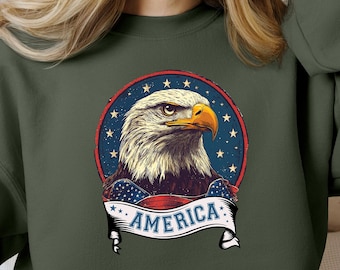 Sudadera de cuello redondo con águila patriótica de fútbol, top personalizado con foto de EE. UU.
