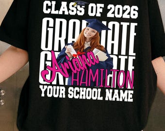 Camiseta "Padre orgulloso de graduación 2026", sudadera personalizada con foto familiar del padre del estudiante de último año.