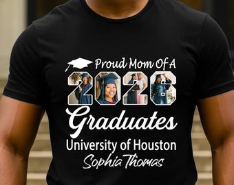 Camiseta personalizada de graduación 2026, camiseta personalizada con foto de la ceremonia de graduación — Camiseta de cuello redondo para graduados