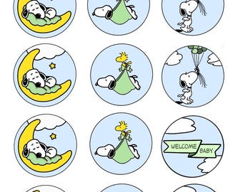 Genderneutraal Snoopy babyshower cupcake/snacktoppers **AFDRUKBARE DOWNLOAD. **