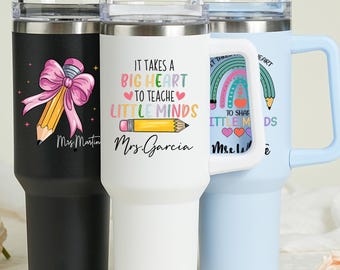 Personalized Teacher Tumbler, 40oz Stainless Steel Tumbler with Handle, Tumbler Gift for Teacher, Back to School Gift