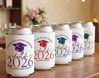 Class of 2026 Graduation Party Favors, Personalized Can Coolers, Custom Grad Koozies for Guests